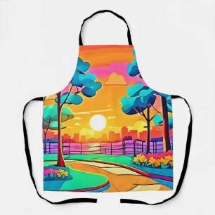 Vibrant Sunset Cityscape Apron