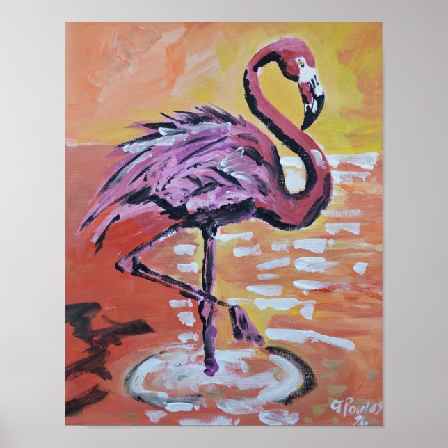 Vibrant Sunset Flamingo Poster (Front)