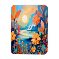 Vibrant Sunset Floral Landscape Nature Art