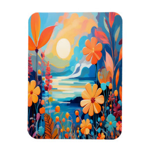Vibrant Sunset Floral Landscape Nature Art Magnet