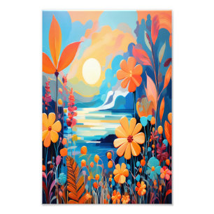 Vibrant Sunset Floral Landscape Nature Art Photo Print