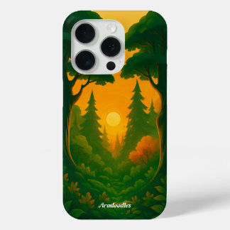 Vibrant Sunset Forest Illustration iPhone 15 Pro Case