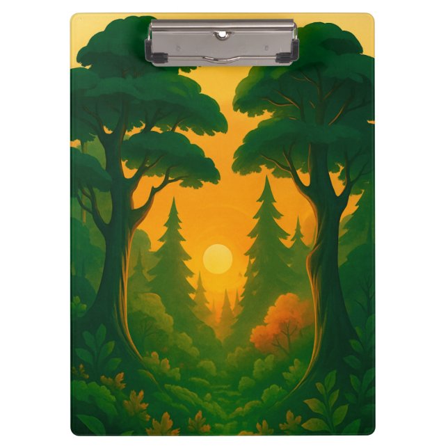 Vibrant Sunset Forest Illustration Clipboard (Front)