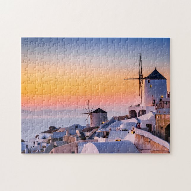Vibrant sunset in Oia, Santorini  Jigsaw Puzzle (Horizontal)