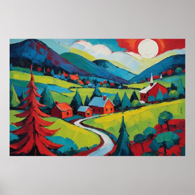 Vibrant Sunset Landscape Painting Poster (Front)