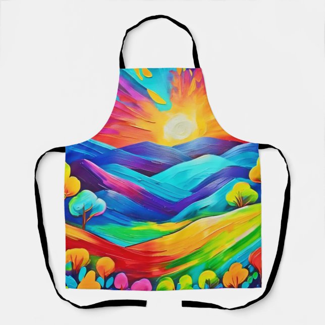 Vibrant Sunset Mountain Art Print Apron (Front)