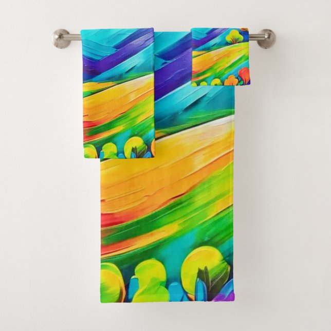 Vibrant Sunset Mountain Art Print Bath Towel Set (Insitu)