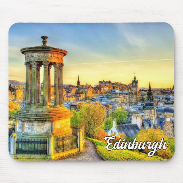 Vibrant Sunset Over Edinburgh, Scotland Mouse Pad (Front)