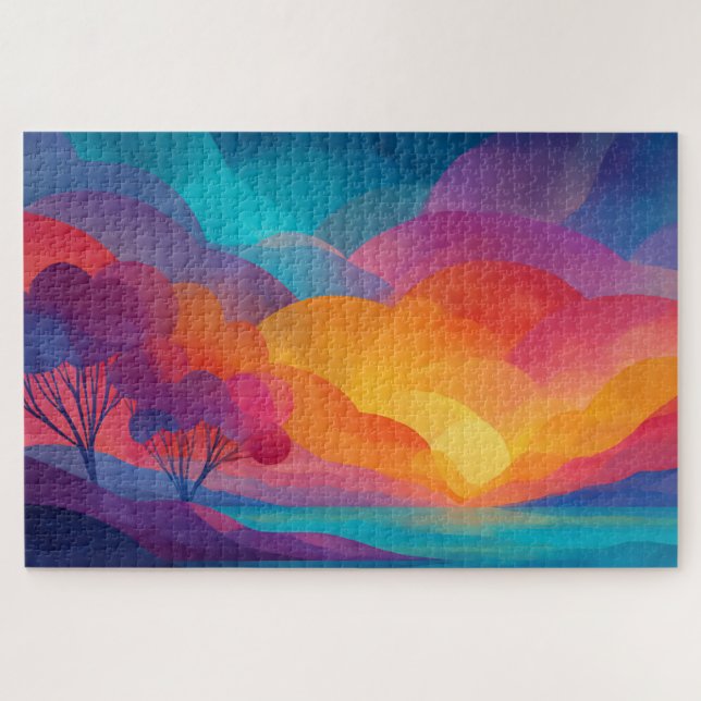 Vibrant Sunset Over Hills - Colourful Landscape Jigsaw Puzzle (Horizontal)