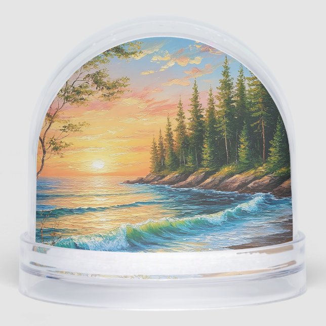 Vibrant Sunset Over Ocean Waves Snowglobe (Front)