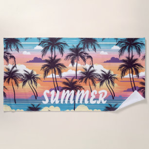 Vibrant Sunset Palm Beach Towel