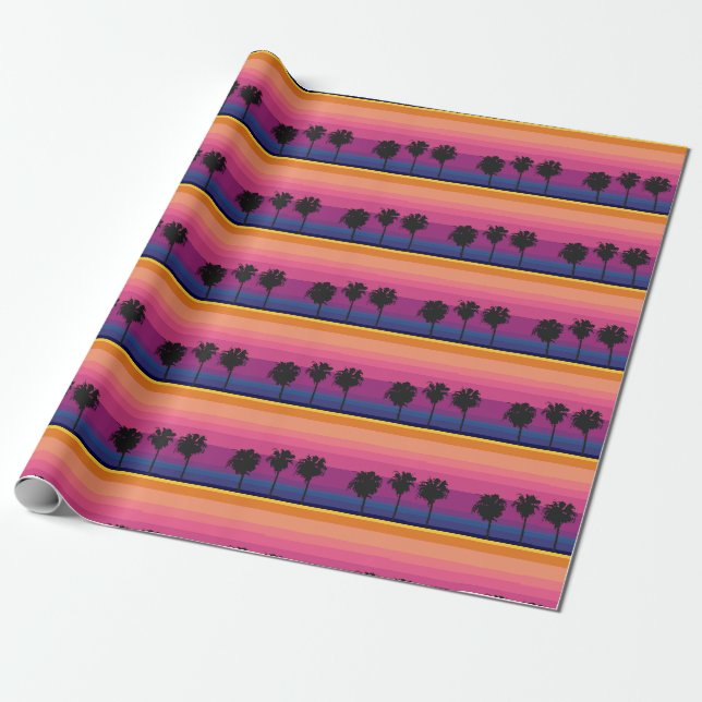 Vibrant sunset & palm trees wrapping paper (Unrolled)