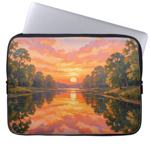 Vibrant Sunset River Reflection Laptop Sleeve