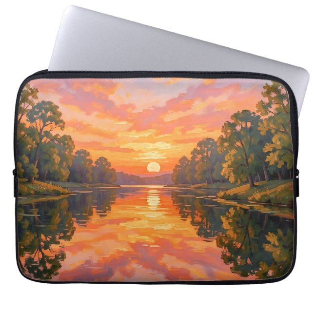 Vibrant Sunset River Reflection Laptop Sleeve (Front)