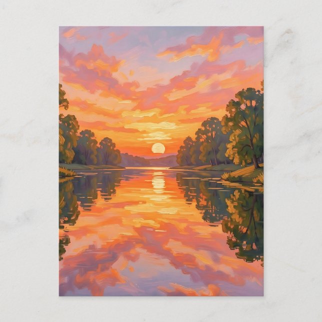 Vibrant Sunset River Reflection Postcard (Front)