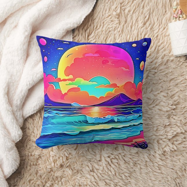 Vibrant Sunset Seascape Cushion (Blanket)