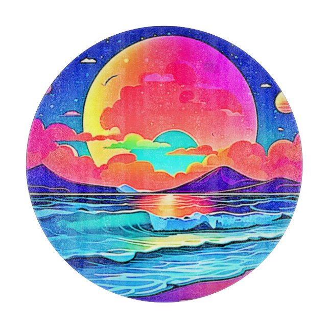 Vibrant Sunset Seascape Cutting Board (Front)