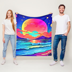 Vibrant Sunset Seascape Fleece Blanket