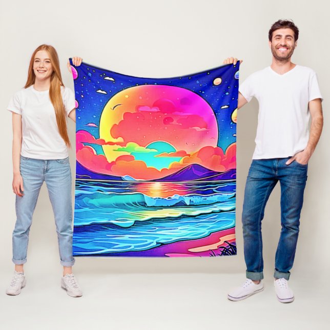 Vibrant Sunset Seascape Fleece Blanket (In Situ)