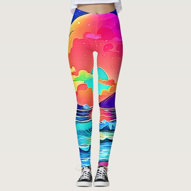 Vibrant Sunset Seascape Leggings (Front)