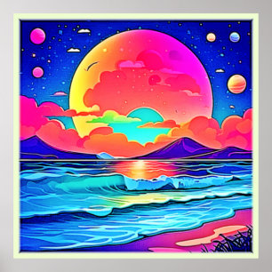 Vibrant Sunset Seascape Poster