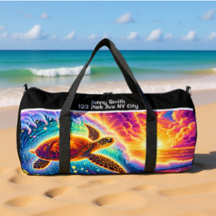 Vibrant Sunset Turtle Travel Monogram Personalise Duffle Bag