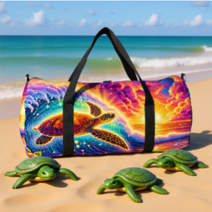 Vibrant Sunset Turtle Travel Monogram Personalise Duffle Bag