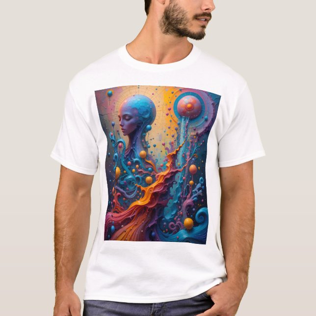 Vibrant Surreal Artwork Colourful Fantasy Portrait T-Shirt (Front)