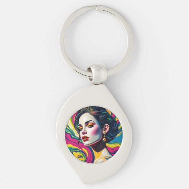 Vibrant surreal portrait art key ring (Front)