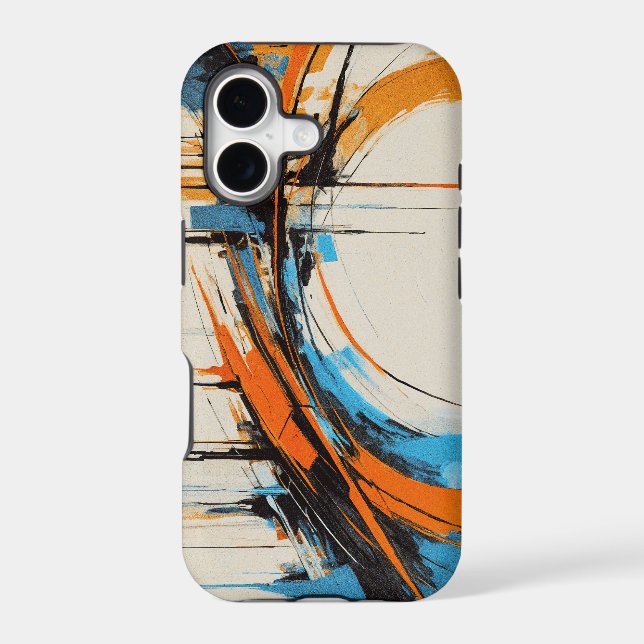 Vibrant Sweeping Curves Orange Blue Abstract (Back)