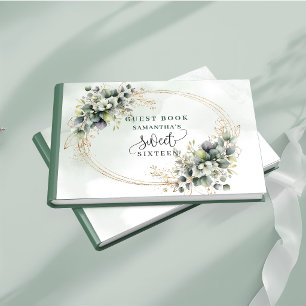 Vibrant Sweet 16 green and white boho watercolor  Guest Book