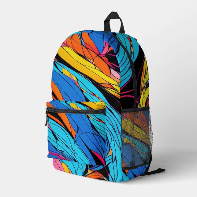 Vibrant Swirl Art Backpack Colourful Print Bag (Back Corner Right)