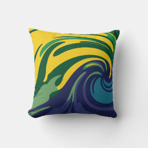 Vibrant Swirl of Green, Yellow, and Blue Cushion
