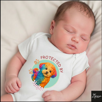 Vibrant Swirl Quilled Bichon Frise dog Portrait Baby Bodysuit