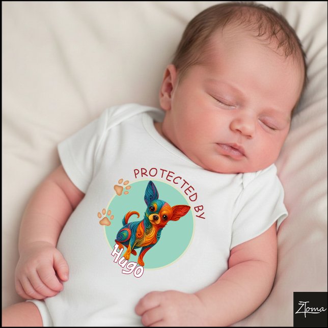 Vibrant Swirl Quilled Chihuahua dog Portrait Baby Bodysuit (Creator Uploaded)