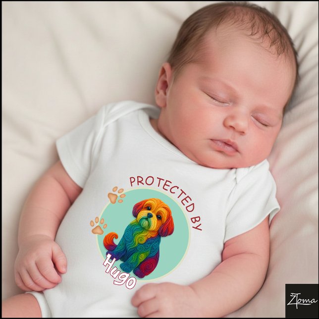 Vibrant Swirl Quilled Shih Tzu dog Portrait Baby Bodysuit (Creator Uploaded)