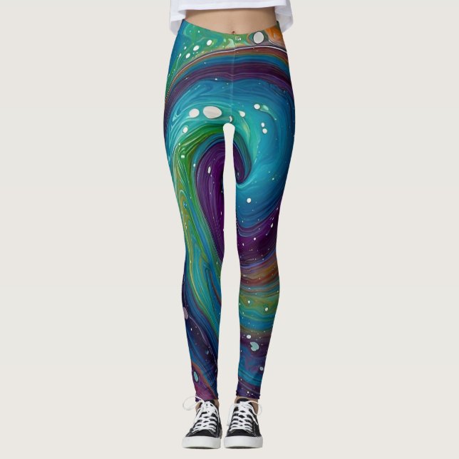 "VIBRANT SWIRLS: A CAPTIVATING MARBLING DIP DESIGN LEGGINGS (Front)