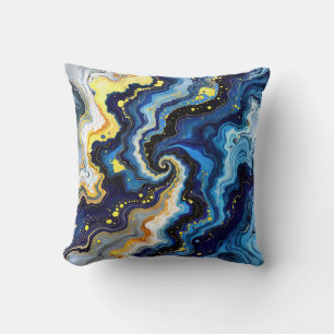 Vibrant Swirls of Blue and Gold 1 Cushion
