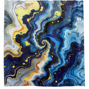 Vibrant Swirls of Blue and Gold 1 Shower Curtain
