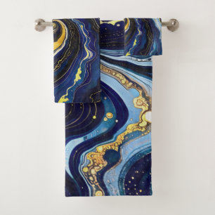 Vibrant Swirls of Blue and Gold 3 Bath Towel Set
