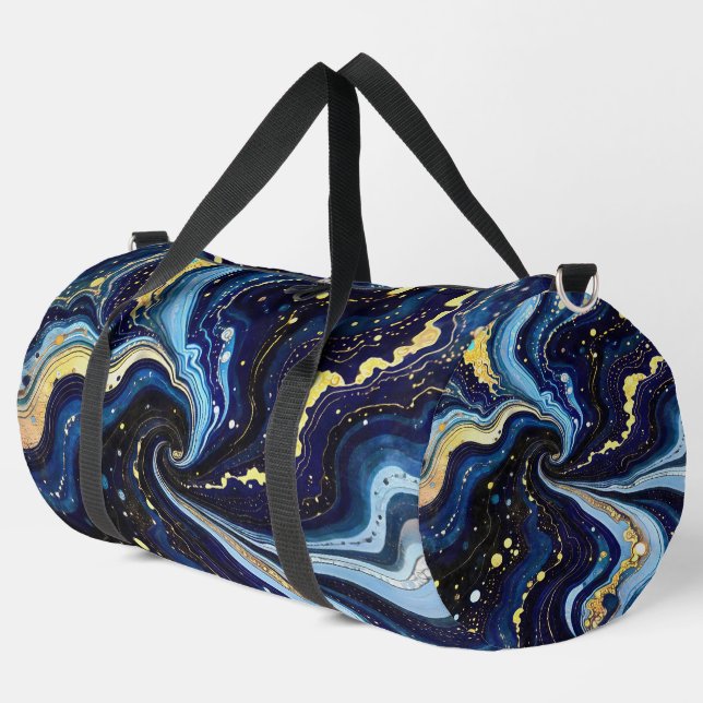 Vibrant Swirls of Blue and Gold 3 Duffle Bag (Left Corner)