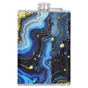 Vibrant Swirls of Blue and Gold 4 Hip Flask