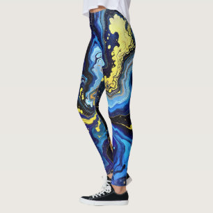 Vibrant Swirls of Blue and Gold 4 Leggings