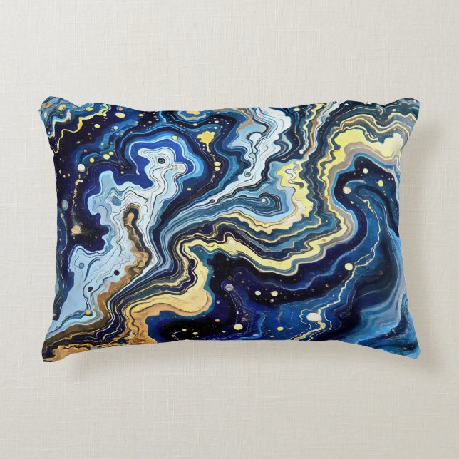 Vibrant Swirls of Blue and Gold 5 Decorative Cushion (Front)