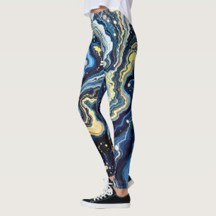 Vibrant Swirls of Blue and Gold 5 Leggings