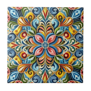 Vibrant Symmetrical Maximalism Ceramic Tile