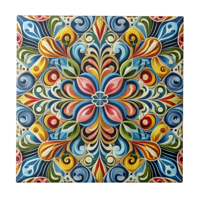  Vibrant Symmetrical Maximalism Ceramic Tile (Front)