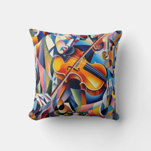 Vibrant Symphony: Abstract Violinist Art Cushion