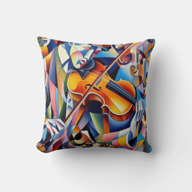 Vibrant Symphony: Abstract Violinist Art Cushion (Front)