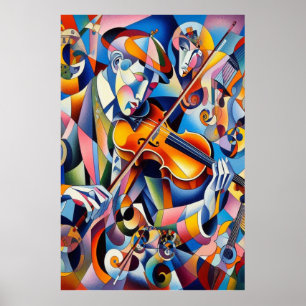 Vibrant Symphony: Abstract Violinist Art Poster